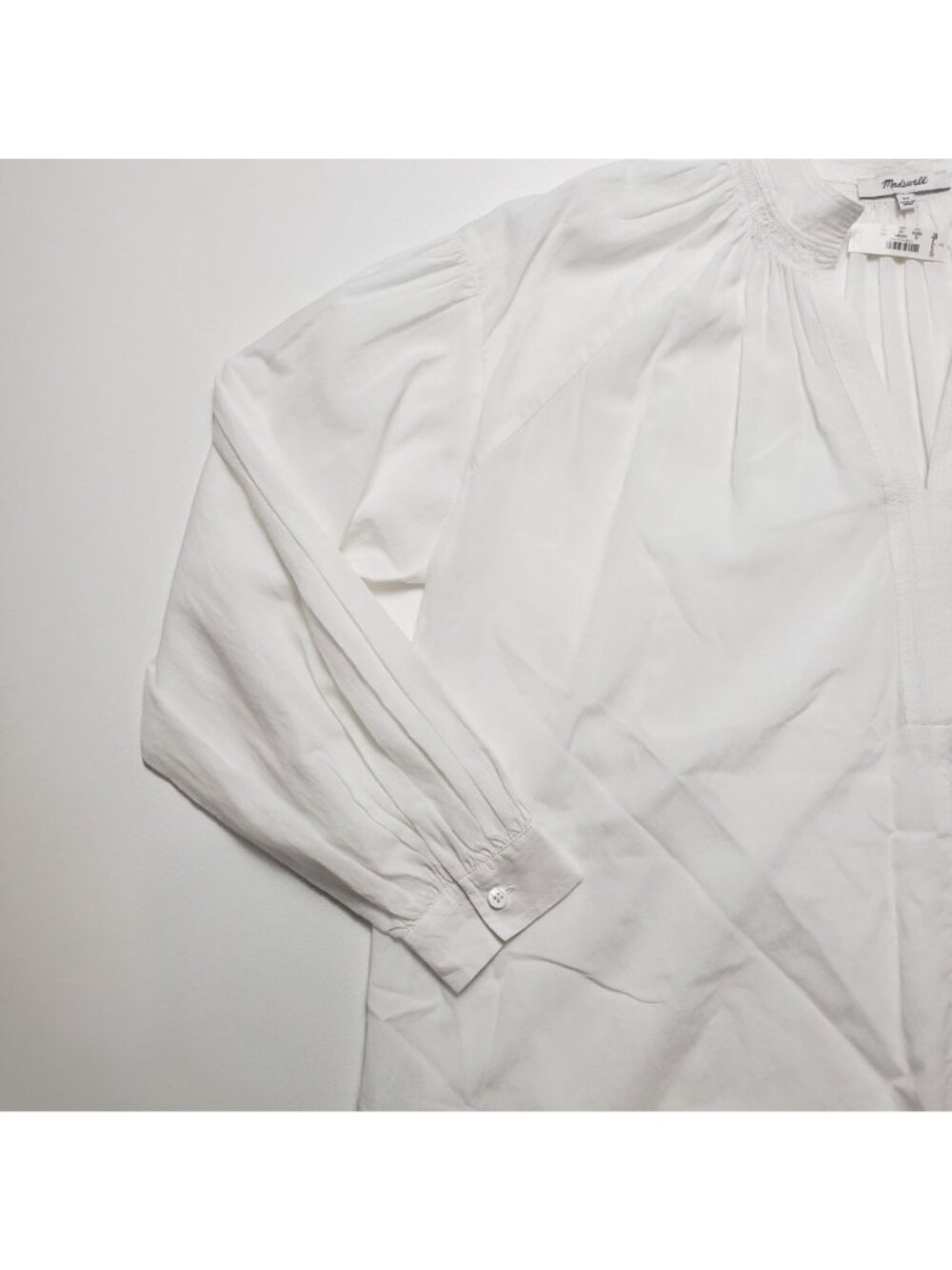 Madewell Shirred Long-Sleeve Top Women's XS Eyelet White Boho Lightweight Blouse - Picture 13 of 16